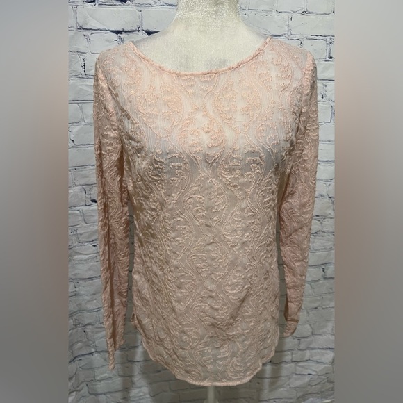 LOFT Tops - Ann Taylor Loft Women's Pale Pink Lace Sheer Long Sleeve Top Size Small